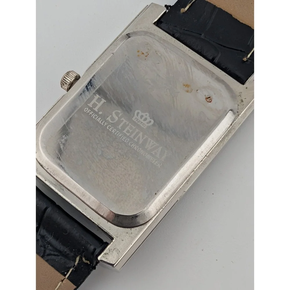 H Steinway Tank Watch Men 26mm Case Black Faux Leather Band w/ Box- New Battery